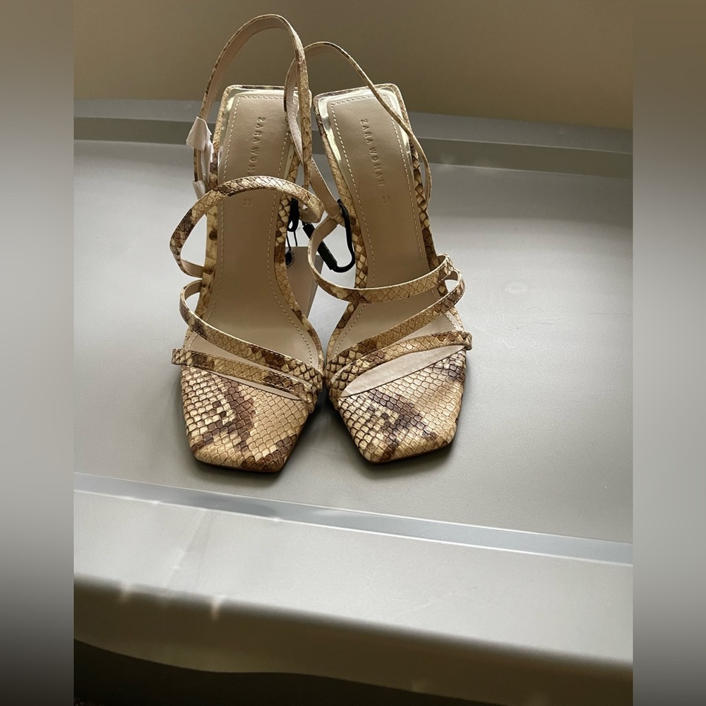 Zara heeled sandals, snakeskin Size 8